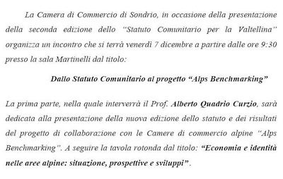 Dallo Statuto Comunitario al progetto Alps Benchmarking